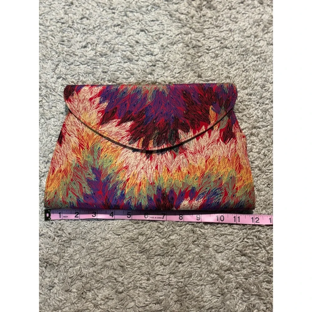 J Renee Clutch Handbag Vibrant Leaf Print Red Lined Evening Bag